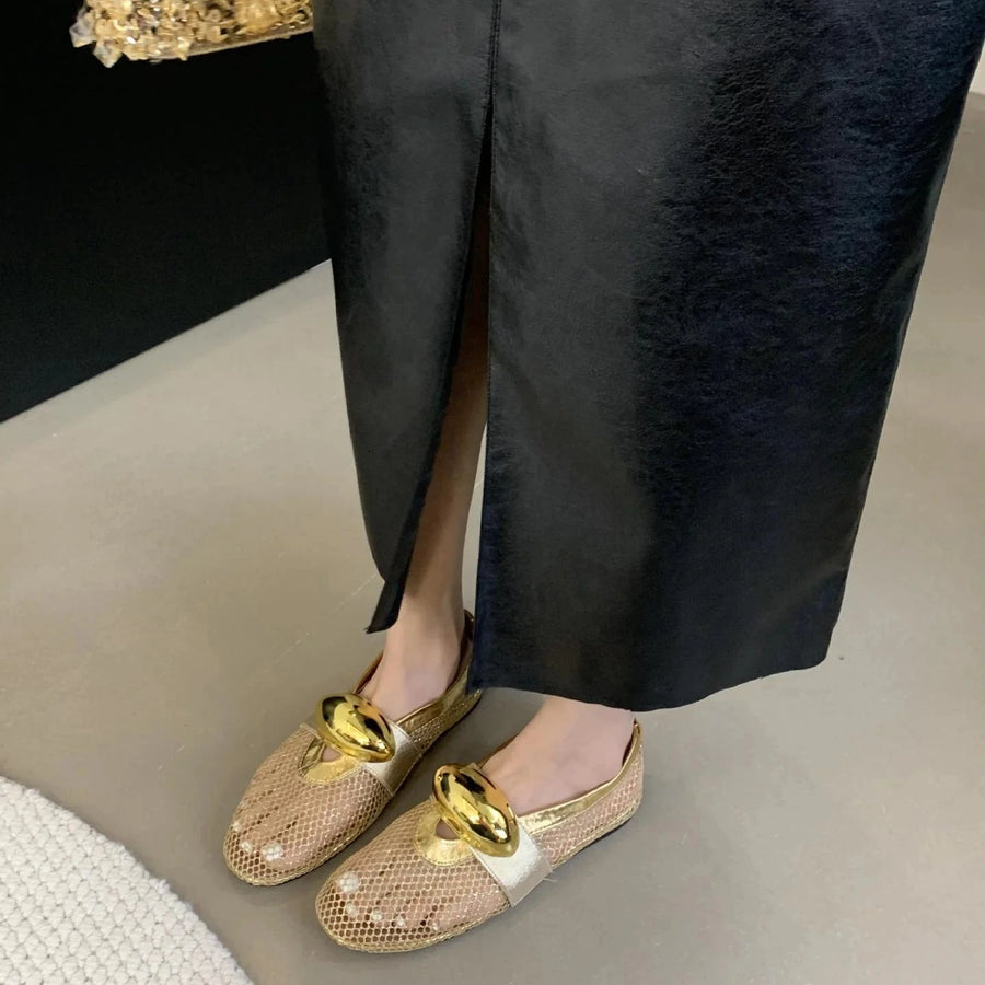 Luxe Mesh Gold Flats