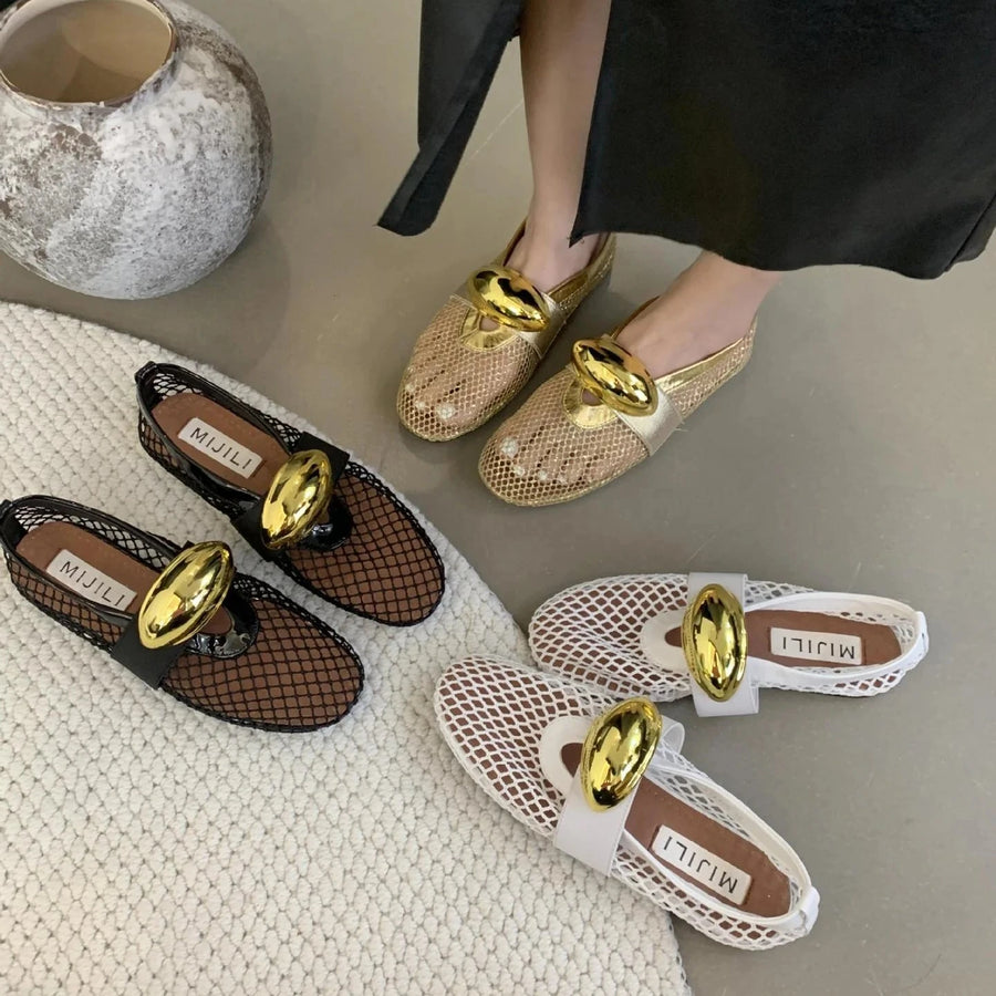 Luxe Mesh Gold Flats